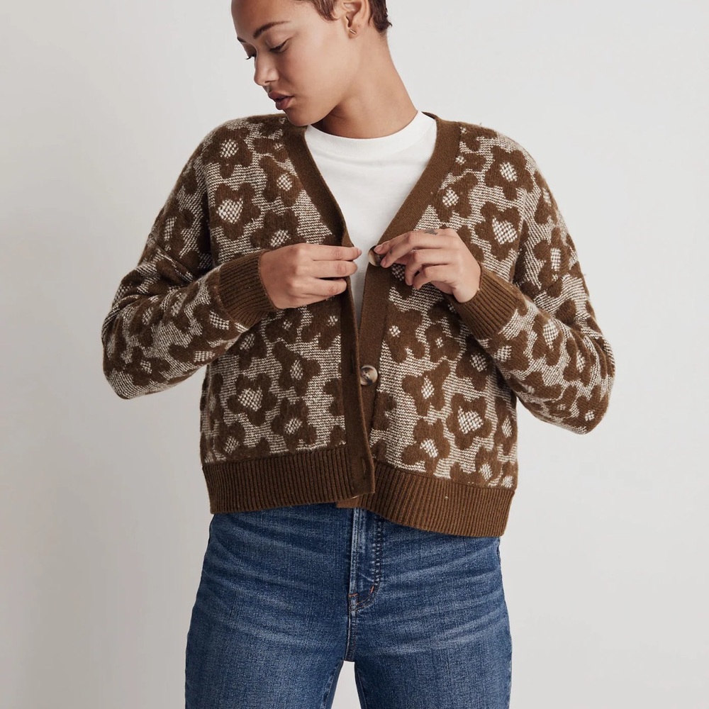 Madewell Floral Leighton Cardigan in Golden Spinach